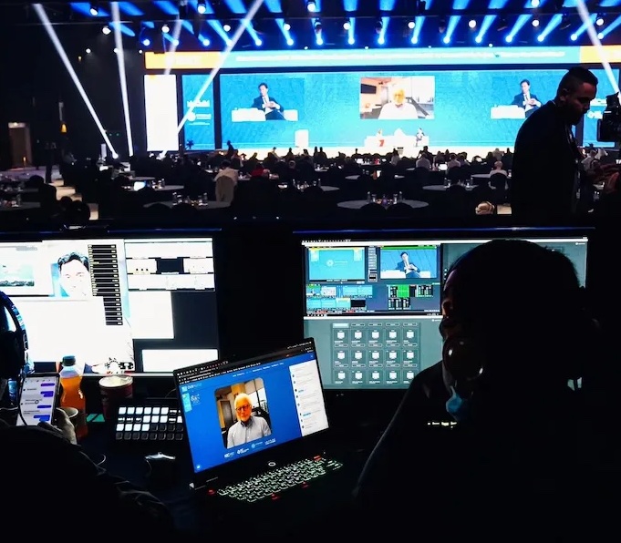 Live multilingual event setup with attendees listening through interpreter channels