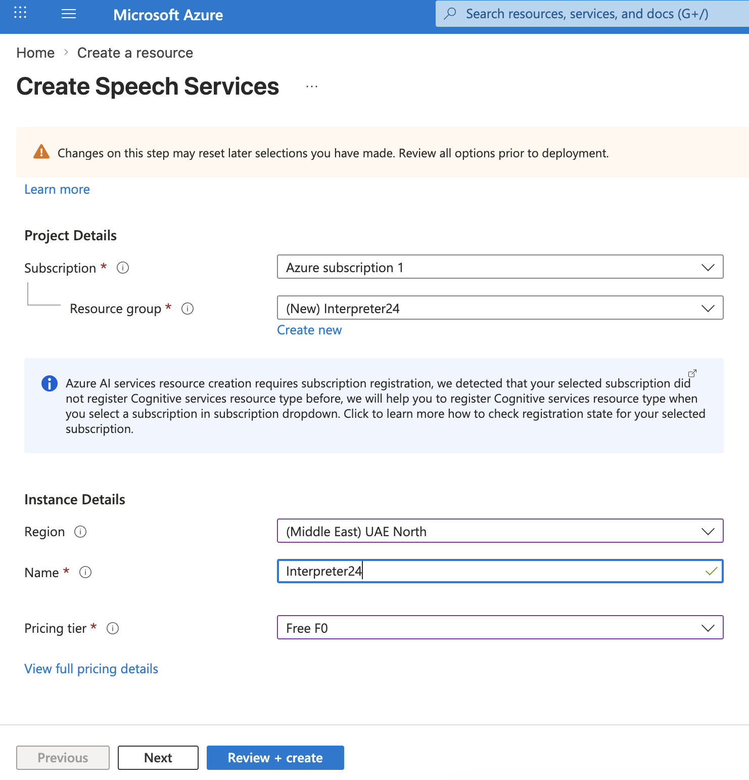 Azure Speech resource configuration